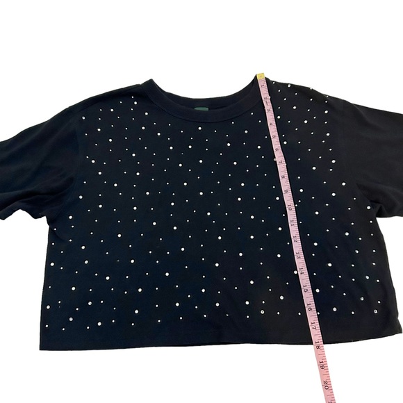 Wild Fable Black Boxy Cropped Embellished Crystal Front Top, Size Medium - Picture 5 of 9